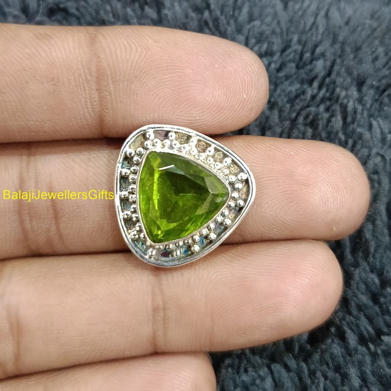 Bague Ancienne Péridot En Argent Massif 925 - Anneau Jonc Pierre Verte Vintage