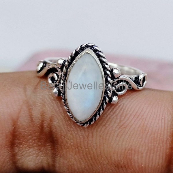 Rainbow Moonstone Ring, 925 Sterling Silver, Meditation Anxiety Ring, Statement Ring, Handmade Ring For Woman’s, Anniversary Gift Her Ring