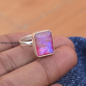 Handgjord Boho Rosa Månstensring: 925 Sterling Silver