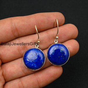 Orecchini in lapislazzuli naturale, orecchini in argento sterling 925 massiccio, orecchini fatti a mano, orecchini con pietra di lapislazzuli blu, orecchini di fidanzamento da donna