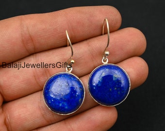 Pendientes de lapislázuli hechos a mano: plata de ley 925, estilo bohemio.