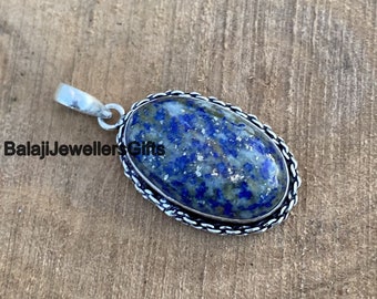Lapis Lazuli Gemstone Silver Pendant, 925 Sterling Silver Pendant, Stone Necklace Pendant, Women Handmade Pendant, Jewelry Gift,  BJ1085