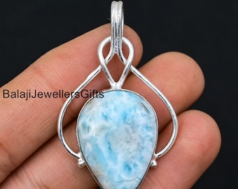 Pear Larimar Pendant: Handmade 925 Sterling Silver Boho Jewelry