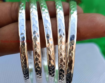 Brazalete de plata de 5 juegos, brazalete de plata de ley sólida 925, brazalete de plata pesada gruesa, pulsera de plata boho, brazalete apilable, brazalete martillado