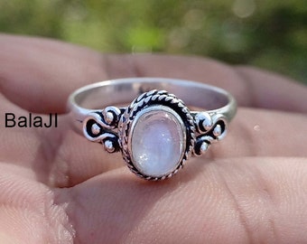 Bague pierre de lune naturelle, argent sterling 925, bague tendance, bague agitée, bague faite main, bague pour femme, cadeau d'anniversaire, cadeau pour elle, B411