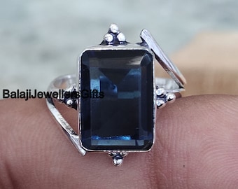 Anillo de plata de ley 925, anillo llamativo, anillo de zafiro azul, anillo delicado, anillo hermoso, anillo de regalo para mujer, regalo para ella, B1135