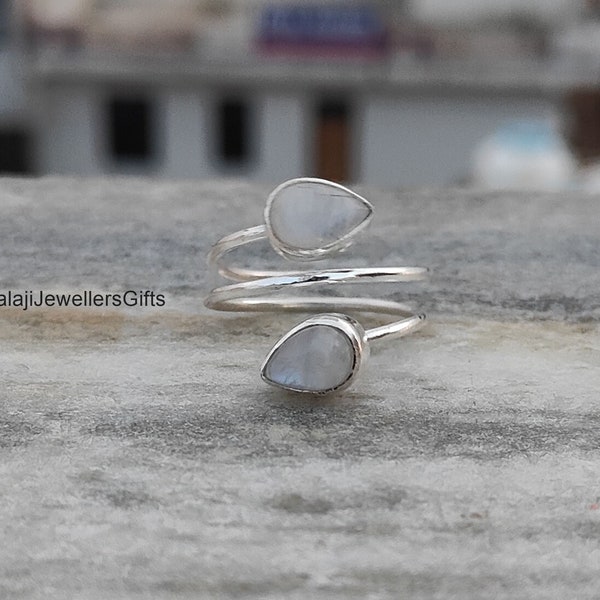 Rainbow Moonstone Sterling Silver Ring: Pear Stone, Boho Jewelry