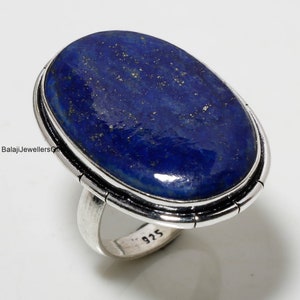Handmade Lapis Lazuli Ring, 925 Sterling Silver Ring, Oval Gemstone Ring, Blue Color Gemstone, Statement Ring, Anniversary Boho Jewelry,