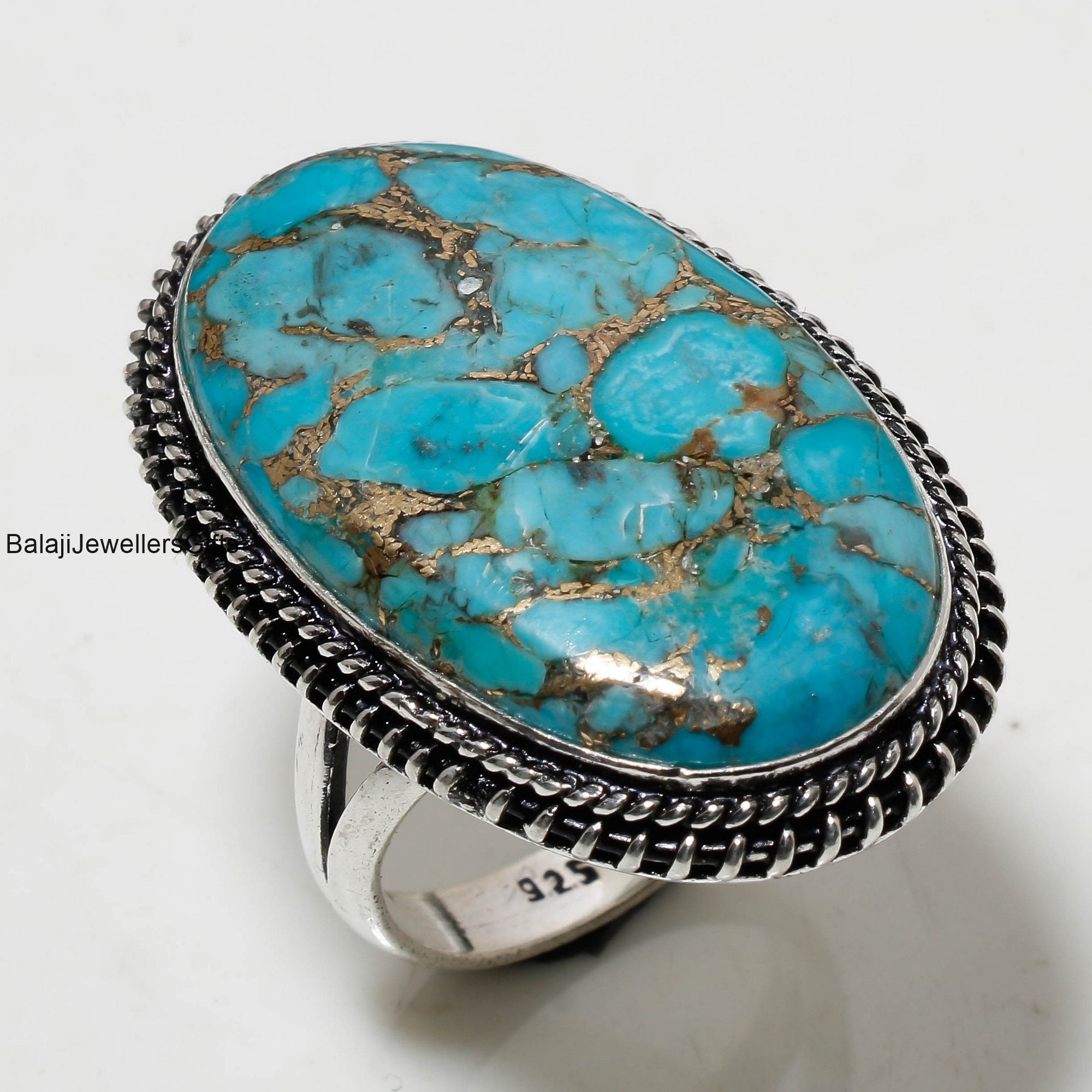 Bague turquoise femme argent 925 massif réglable
