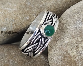 Green Onyx Gemstone Ring, 925 Sterling Silver Ring, Spinner Ring, Handmade Ring, Meditation Ring, Anxiety Ring, Women Ring, Boho Ring B823