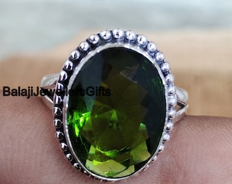 Solid Peridot Gemstone Ring, 925 Sterling Silver Ring, Handmade Ring, Dainty Ring, Prefect Ring, Boho Statement Ring, For Women Gift, B1196