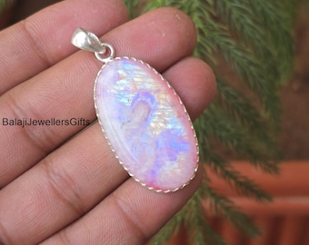 Natural Pink Moonstone Pendant, 925 Silver Moonstone Jewelry, Pink Flash Pendant, Gifts For Women, Popular Pendant, Statement Boho Pendant