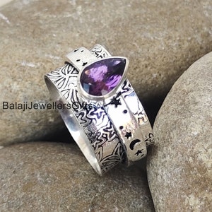 Amethyst Gemstone Spinner Ring: Handmade 925 Sterling Silver Meditation Ring