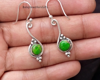 Groen koperturkoois, 925 sterlingzilver, handgemaakte vrouwensieraden, hangoorbellen, ronde vormoorbel, designerring, cadeau voor moeder