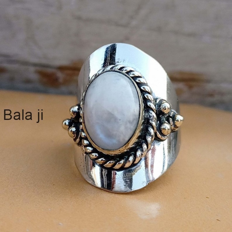 Handmade Ring For Woman\u2019s Anniversary Gift Her Ring Meditation Ring Statement Ring Natural Moonstone Ring B178 925 Sterling Silver