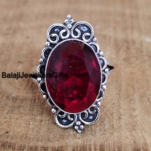Red Garnet Gemstone Ring, Handmade-Statement Ring, 925 Sterling Silver, Oval Shape Ring, Designer Ring, Fashionable Ring, Bohemian Ring,