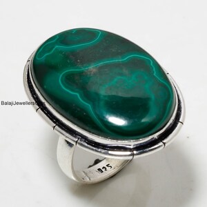 Natural Malachite Ring, Taurus Birthstone Ring, Handmade Ring, 925 Sterling Silver Ring, Gift for Girls, Birthday Ring, Green Gemstone Ring