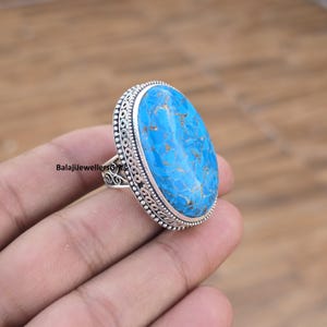 Blue Copper Turquoise Gemstone Ring, Handmade Ring, 925 Sterling Silver Jewelry, Statement Ring, Anniversary Ring, Beautiful Ring, Love Gift