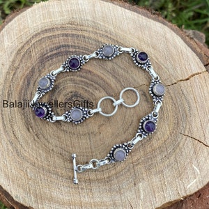 Solid Amethyst, Moonstone Bracelet, 925 Sterling Silver Bracelet, Gemstone Bracelet, Popular Bracelet, Handmade Silver Jewelry,   B969