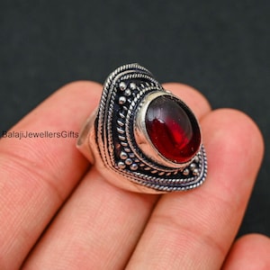 Garnet Gemstone Band Ring, 925 Solid Sterling Silver Ring, Oval Garnet Ring, Gift For Her, Anniversary Gift, Promise Ring, Handmade Item,