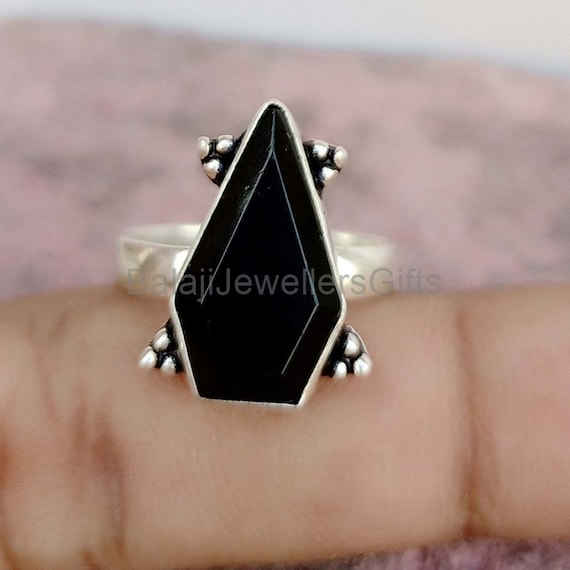 Black Onyx Coffin Ring 925 Sterling Silver Meditation Ring | Etsy
