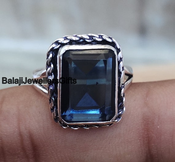 Women Sterling Silver Ring, Blue Sapphire Gemstone Ring, Statement Ring, Dainty Ring, Worry Ring, Popular Anxiety Ring, Bohemian Ring,