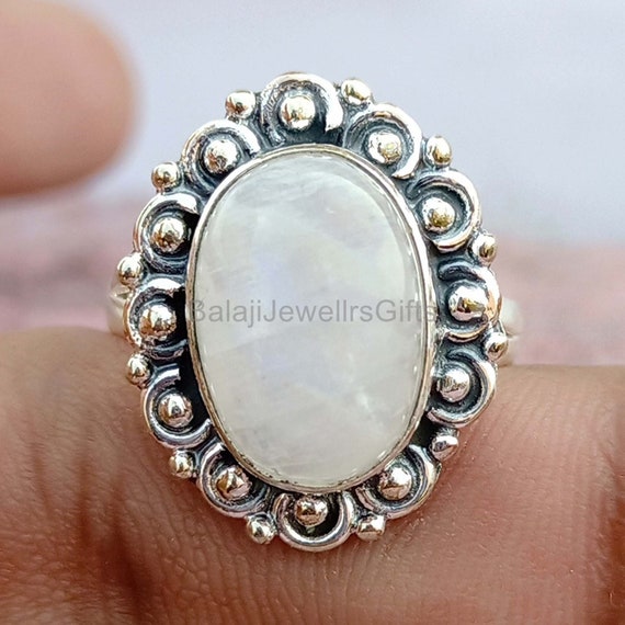 Moonstone Gemstone Ring, 925 Sterling Silver, Anxiety Ring, Handmade-Statement Ring, Women Ring, Wedding Gift, Beautiful Ring, Gift For Wife