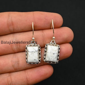 Handgefertigte Weißer Türkis Ohrringe: 925 Sterling Silber Boho Schmuck
