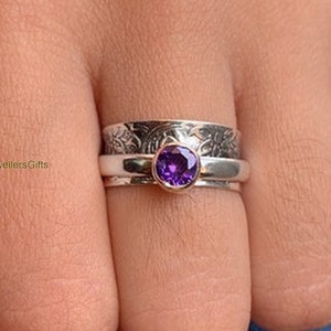 Amethyst Spinner Ring: Handmade 925 Sterling Silver Meditation Band