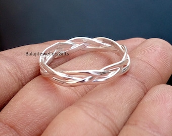 Anillo de plata de ley 925, hecho a mano, joyería para mujer, anillo bohemio, anillo antiestrés, anillo de banda de plata, anillo para el pulgar, regalo de boda, anillo de alambre fino.
