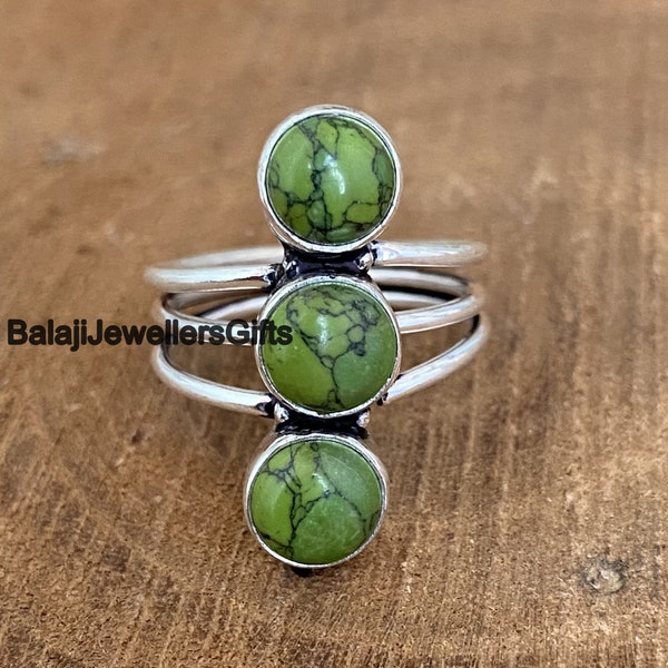 Three Green Turquoise Gemstone Ring, 925 Sterling Silver, Statement Ring, Dainty Ring, Fidget Ring, Women Ring, Gift For Her, Boho RingB1349
