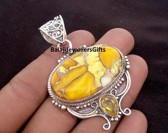 Colgante bohemio hecho a mano, plata de ley 925, turquesa dahlia miel y piedra preciosa citrino, colgante de diseño, regalo para hermana, colgante de moda,
