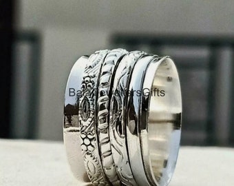 Four Tone Spinner Ring, 925 Sterling Silver, Meditation Spinner Ring, Statement Ring, Handmade Ring For Women Ring, Gift For Her Ring   B370