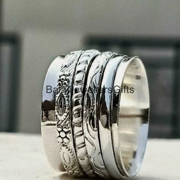 Four Tone Spinner Ring, 925 Sterling Silver, Meditation Spinner Ring, Statement Ring, Handmade Ring For Women Ring, Gift For Her Ring   B370