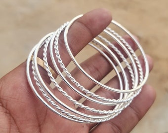 Juego de 7 pulseras de plata de ley: pulsera bohemia gruesa y apilable
