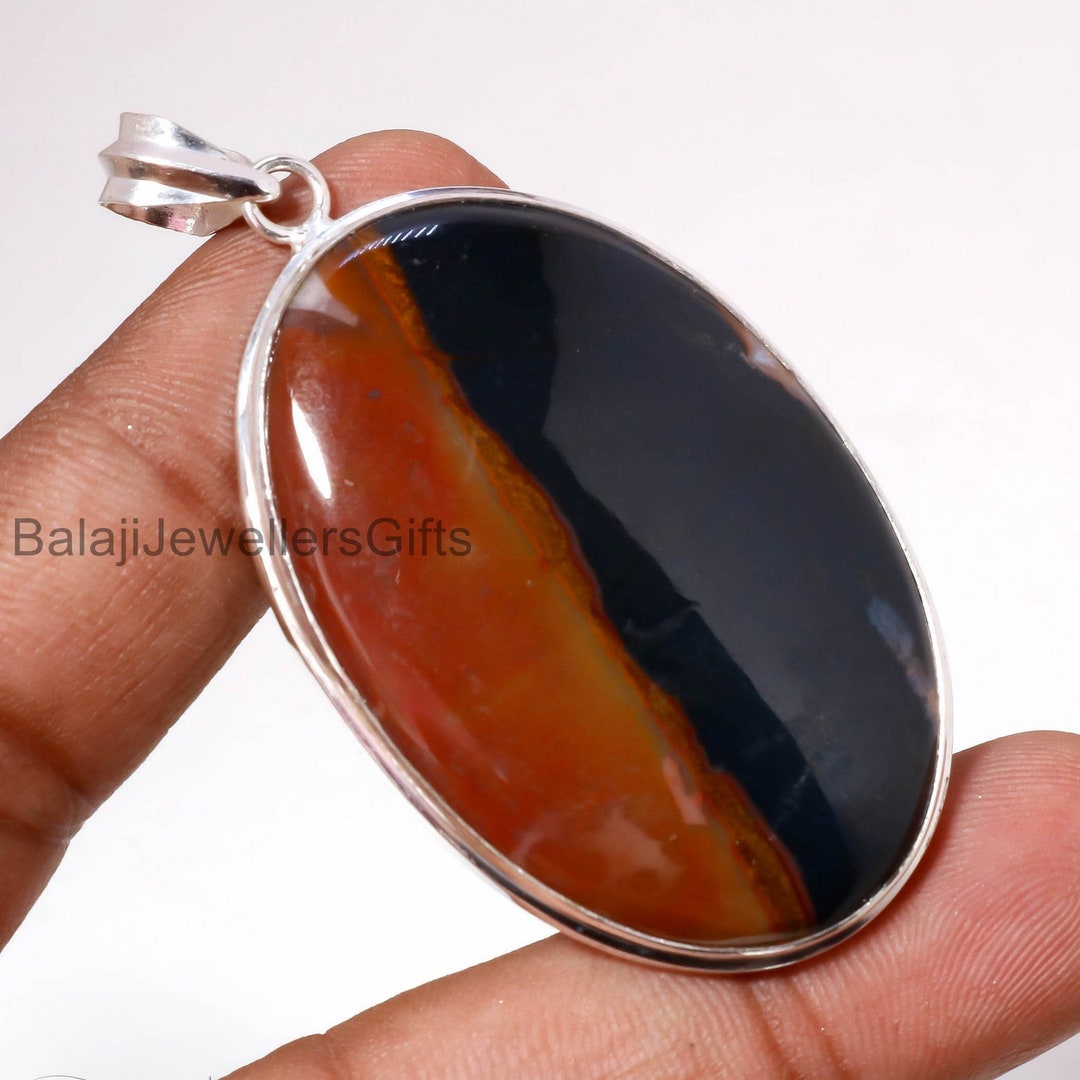 Oval Bloodstone Pendant set in 925 Sterling Silver