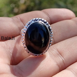 Handmade Oval Black Onyx Ring: Oxidized Sterling Silver Statement Ring