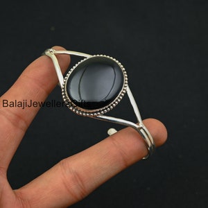 925 Sterling Silver, Black Stone Jewelry, Gift For Women, Birthday Bangle, Gift For Anniversary, Handcrafted Pendant, Oval Shape Onyx Bangle