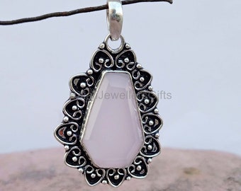 Rose Quartz Coffin Pendant, Gemstone Coffin Pendant, 925 Sterling Silver Pendant, Handmade Coffin Pendant, Popular Pendant, Women Jewelry