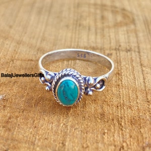 Handmade Oval Turquoise Ring: 925 Sterling Silver Statement Ring