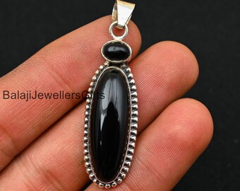 Black Onyx Gemstone Pendant, 925 Sterling Silver, Handmade Woman Jewelry, Oval Shape Pendant, Designer Pendant, Beautiful Pendant, Love Gift