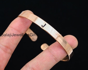 Bracelet jonc personnalisé en cuivre pur, fil de cuivre, cadeau pour femme ou homme, jonc de guérison en cuivre, brassard réglable bijoux en cuivre
