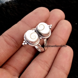 925 sterlingsilver, Shiva öga snäckskal ädelstensring, oval ring, handgjorda kvinnosmycken, designerring, trendig ringpresent till fru bild 8