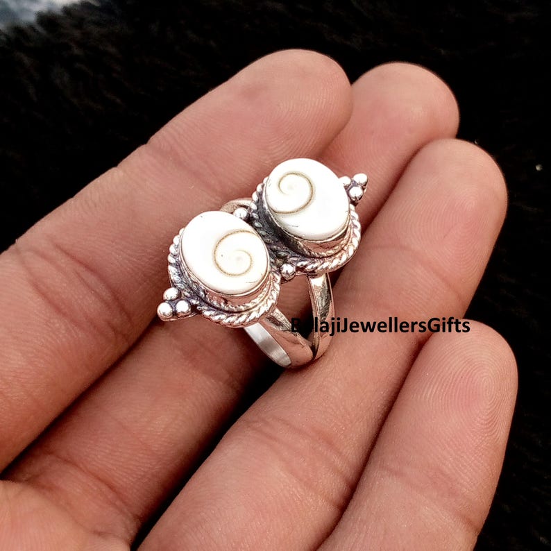925 sterlingsilver, Shiva öga snäckskal ädelstensring, oval ring, handgjorda kvinnosmycken, designerring, trendig ringpresent till fru bild 8