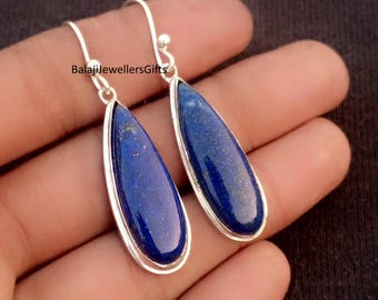 Orecchini con pietra preziosa di lapislazzuli, argento sterling 925, orecchini fatti a mano, orecchini a forma di pera, orecchini pendenti, orecchini adorabili, regalo per lei