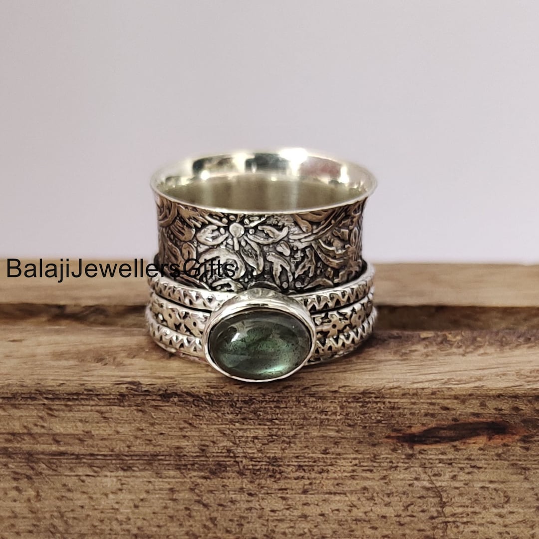 Labradorite Gemstone Ring, 925 Sterling Silver, Spinner Ring, Fidget ...