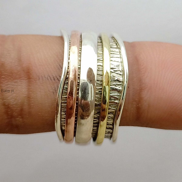 Dreifarbiger Spinner Ring, 925 Sterling Silber, Meditation Spinner Ring, Statement Ring, handgemachter Ring für Frau, perfekter Geschenkring, B201
