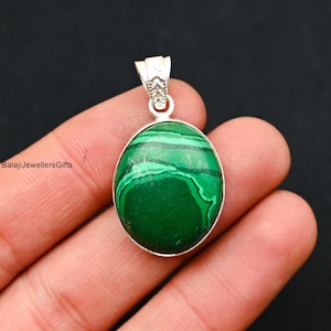 Pendentif en malachite naturelle, pendentif en argent fait main, pendentif en argent sterling 925, pendentif ovale en malachite, pendentif femme, cadeau de fiançailles