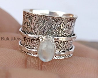 natuurlijke maansteen ring, spinner ring, 925 sterling zilver, meditatie ring, handgemaakte boho angst ring, voor vrouwen cadeau, bruidsmeisje ring, b183