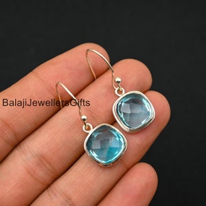 Gift For Women, Blue Topaz Silver Earing, 925 Sterling Silver Earring, Handmade Earring, Gift For  She, Anniversary Gift, Promise Earring,